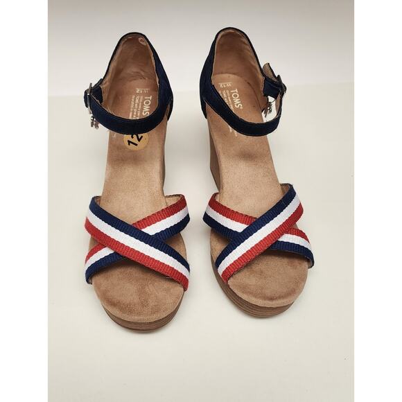 TOMS Women's Strappy Wedge Election Charms Sandals Size 12M Multicolor Red - Picture 6 of 14